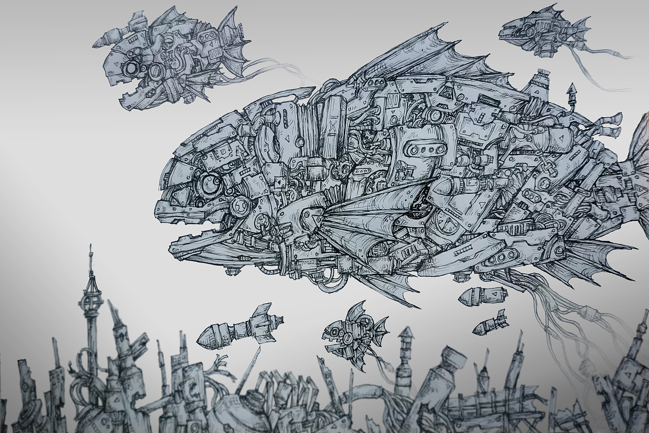 机械鱼|插画|插画习作|伊索qwker 